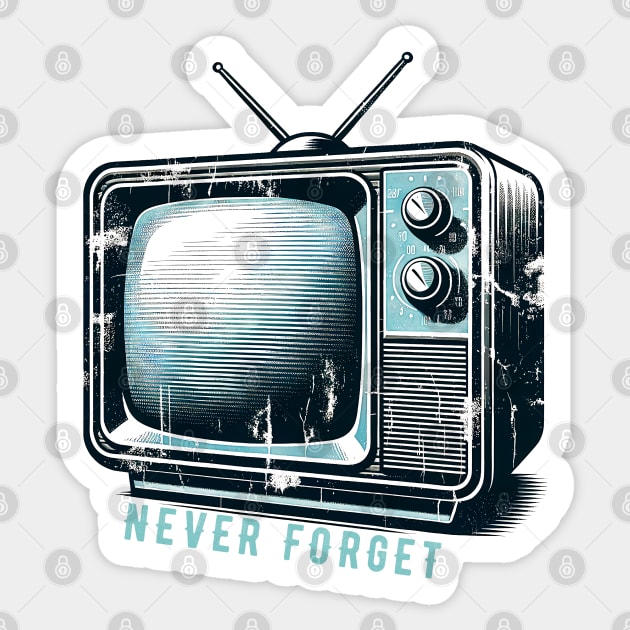 Vintage Retro TV 'Never Forget' T-Shirt - Nostalgic Television Tee Sticker by Klimek Prints